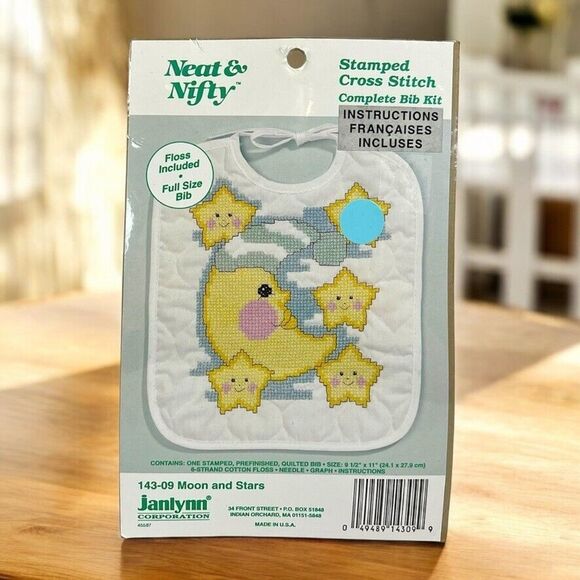 Janlynn Neat & Nifty Moon & Stars Stamped Cross Stitch Bib Kit 143-09 DIY Crafts - Picture 2 of 6
